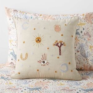 Crate & Barrel Gwen Embroidered Square Kids Throw Pillow by Jeremiah Brent NWT
